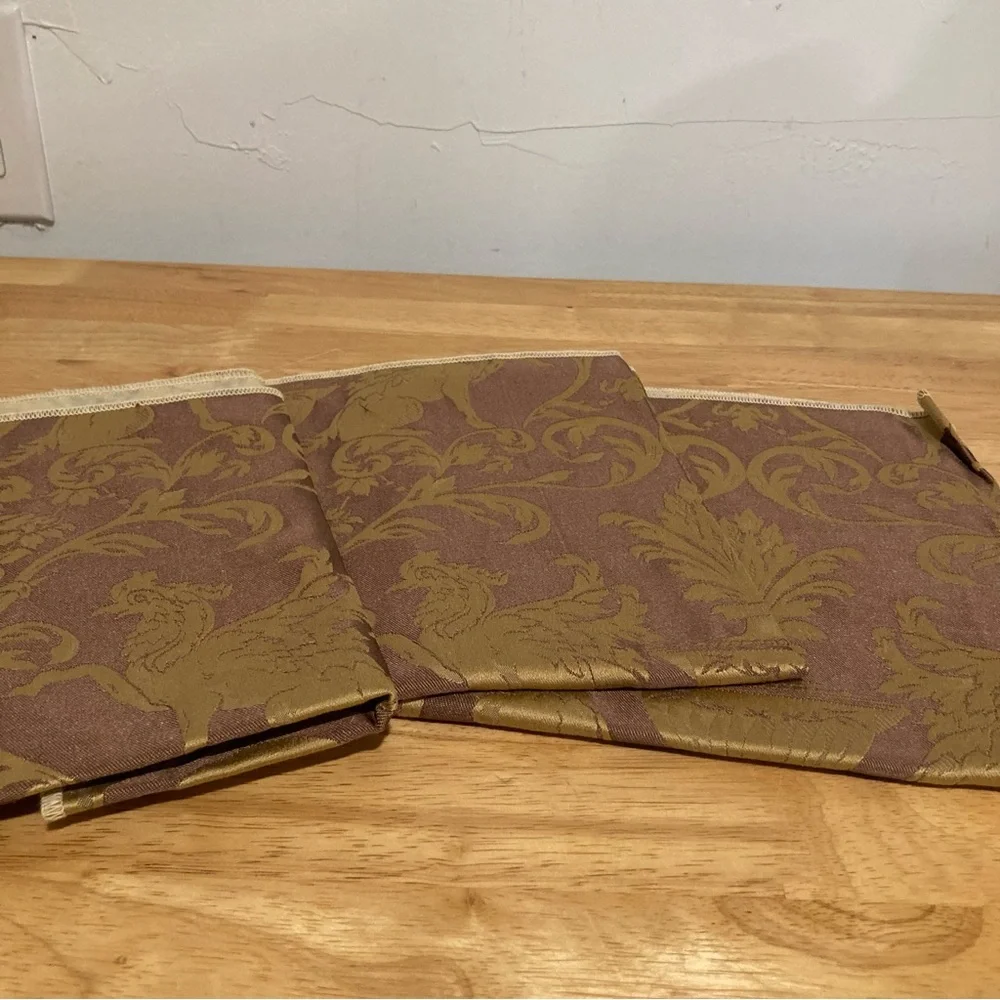3 Griffin Damask Fabric Samples Brown Classical Remnant Memo Samples 2000s Vtg